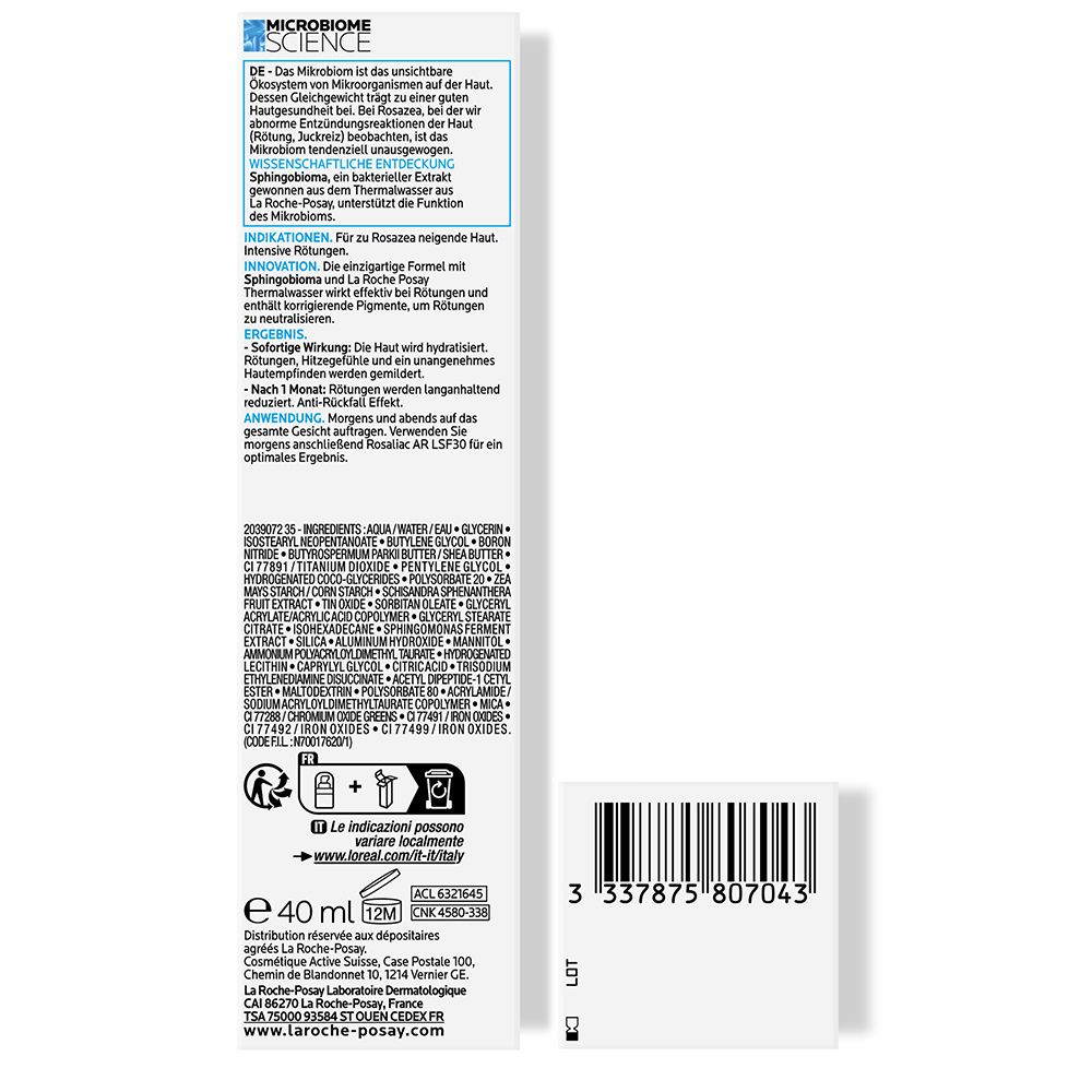 Confezione del prodotto con testo e codice a barre. Testo: Ingredienti, utilizzo, volume 40 ml.