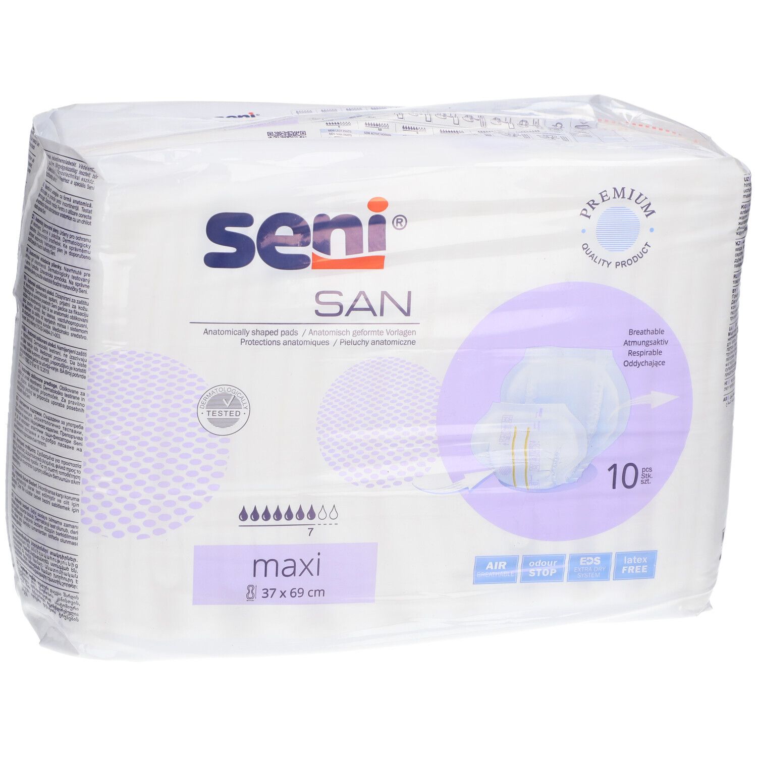 Confezione Seni SAN maxi, 37x69 cm. Assorbenti sagomati. 10 pezzi. Qualità Premium.