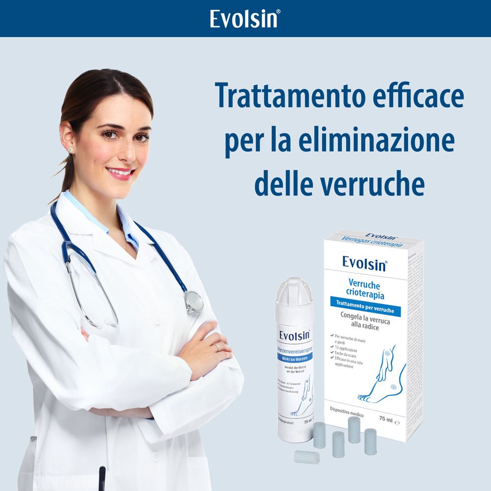 Retro della confezione Evolsin Penna anti-verruche con istruzioni e ingredienti.