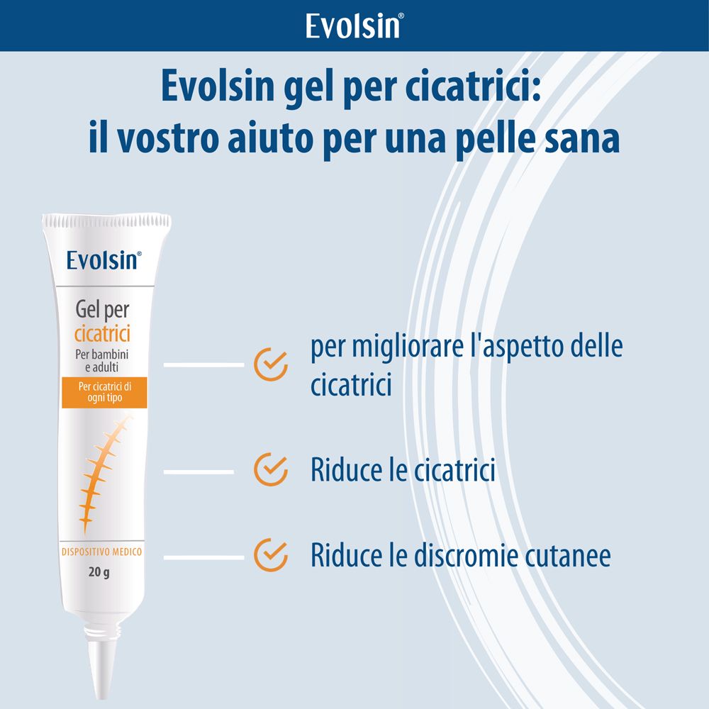Grafico con strati della pelle e gel per cicatrici. Modalità d'azione.