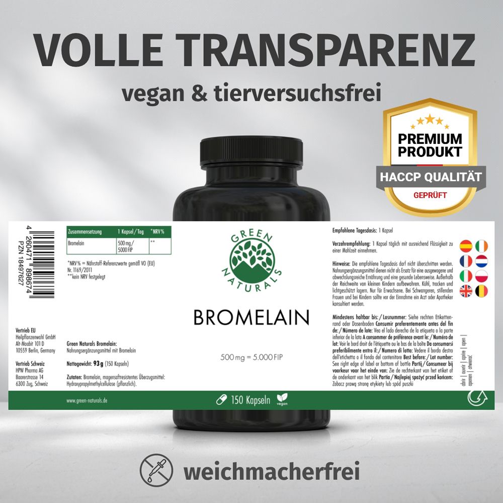 Flacone con etichetta. Testo: Piena trasparenza, vegano e senza test sugli animali, qualità HACCP.