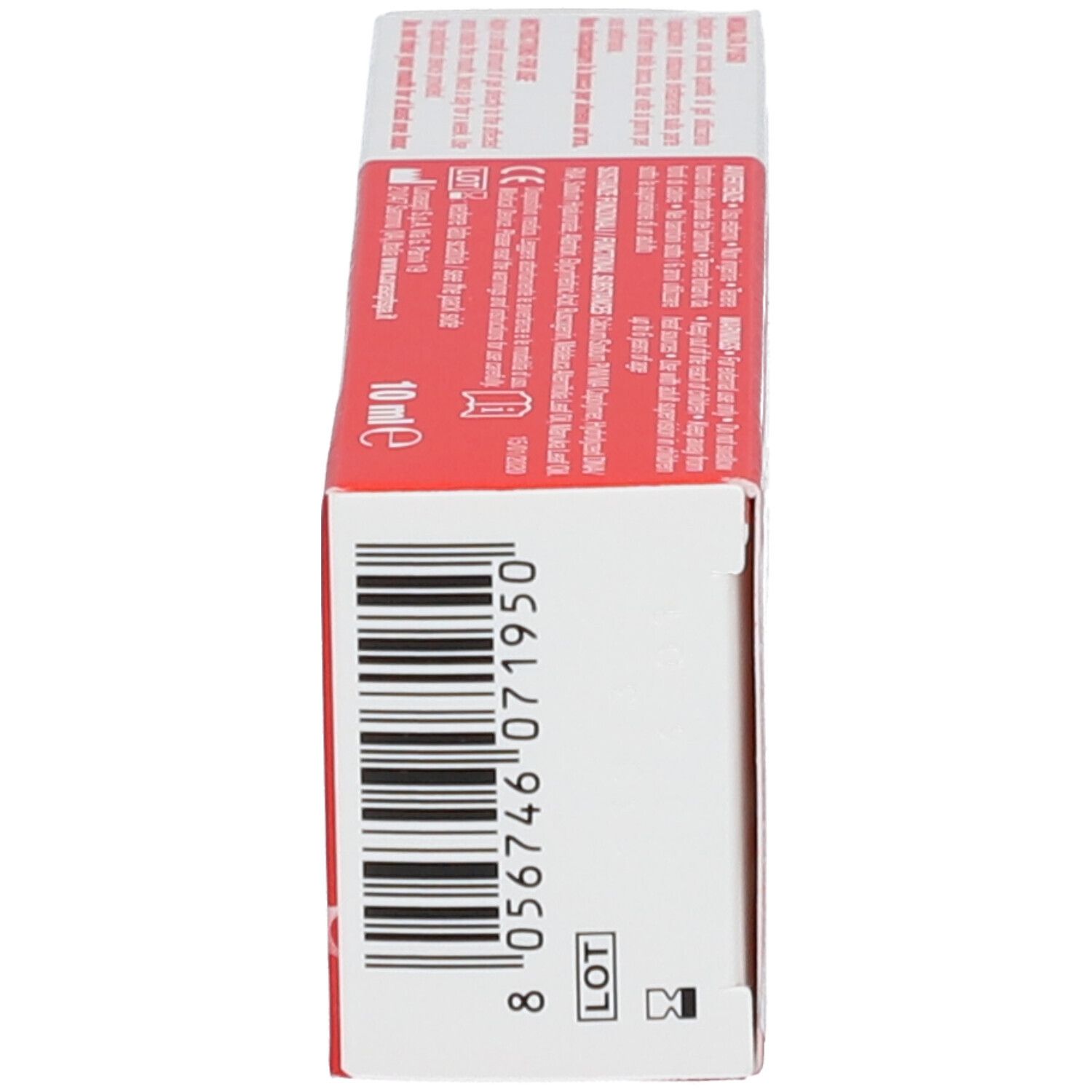 Parte inferiore della scatola. Codice a barre, testo, logo.