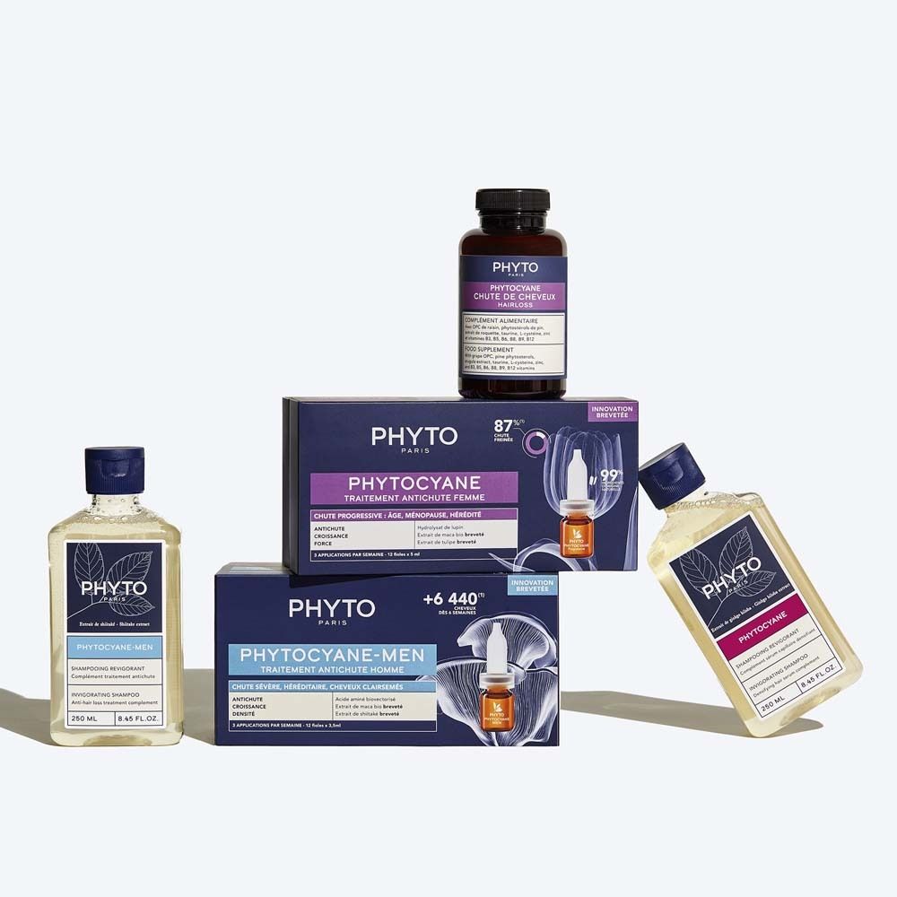 Prodotti per capelli Phyto: flaconi e scatole per donna e uomo.