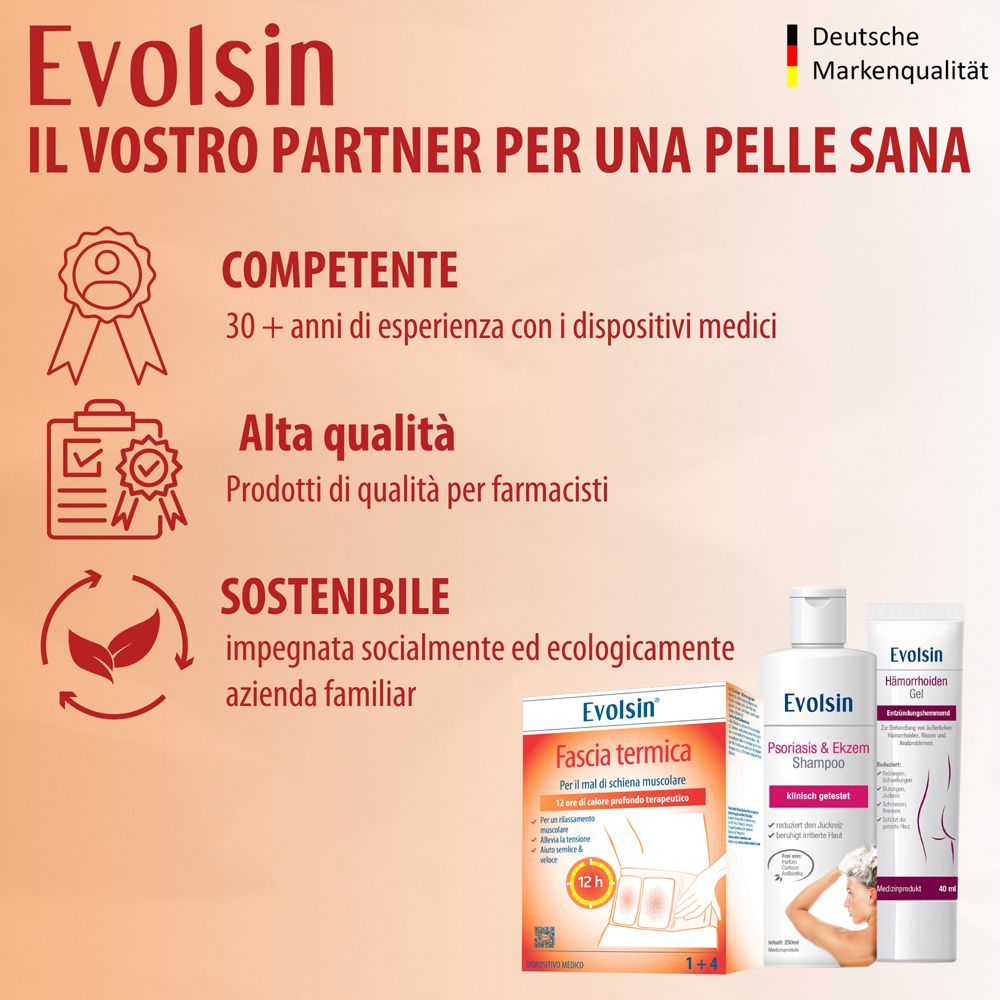 Evolsin: Il vostro partner per una pelle sana. Competente, di alta qualità, sostenibile. Con altri prodotti.