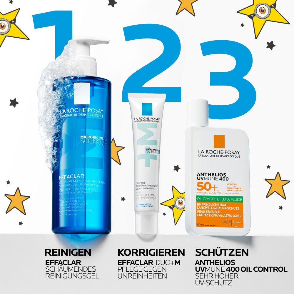 Gel detergente La Roche Posay Effaclar, trattamento Duo+M e protezione solare.