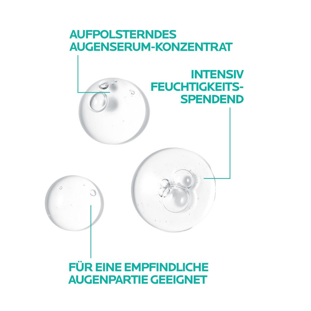 Grafica con testo: Concentrato Siero Occhi Rimpolpante. Idratazione intensa. Per occhi sensibili.