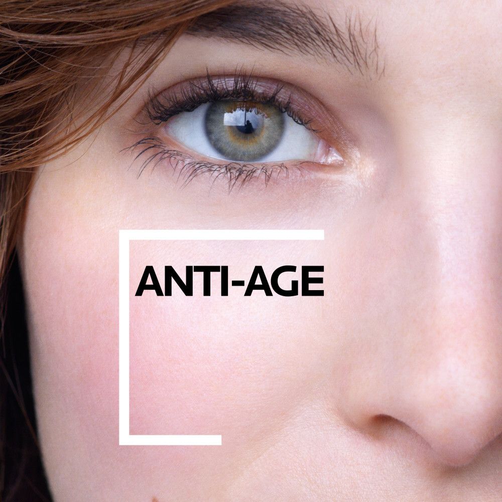 Primo piano di un occhio. Testo: ANTI-AGE.