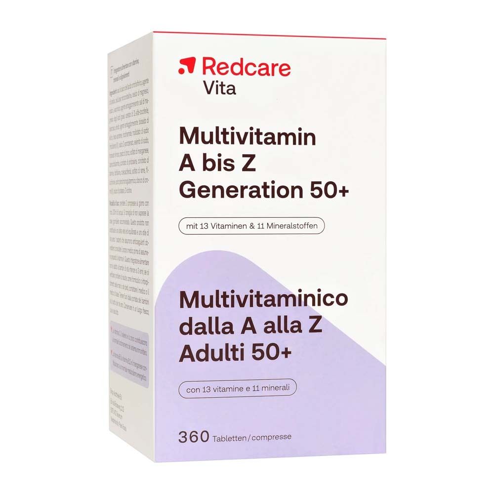 Confezione di multivitaminico. Scritta: A bis Z Generation 50+.