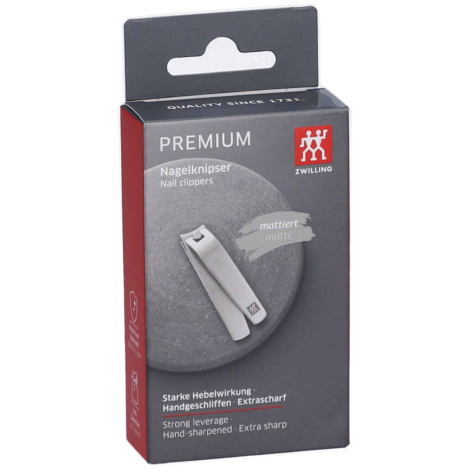 Tagliaunghie Zwilling Premium, opaco, con leva forte e affilatura manuale.