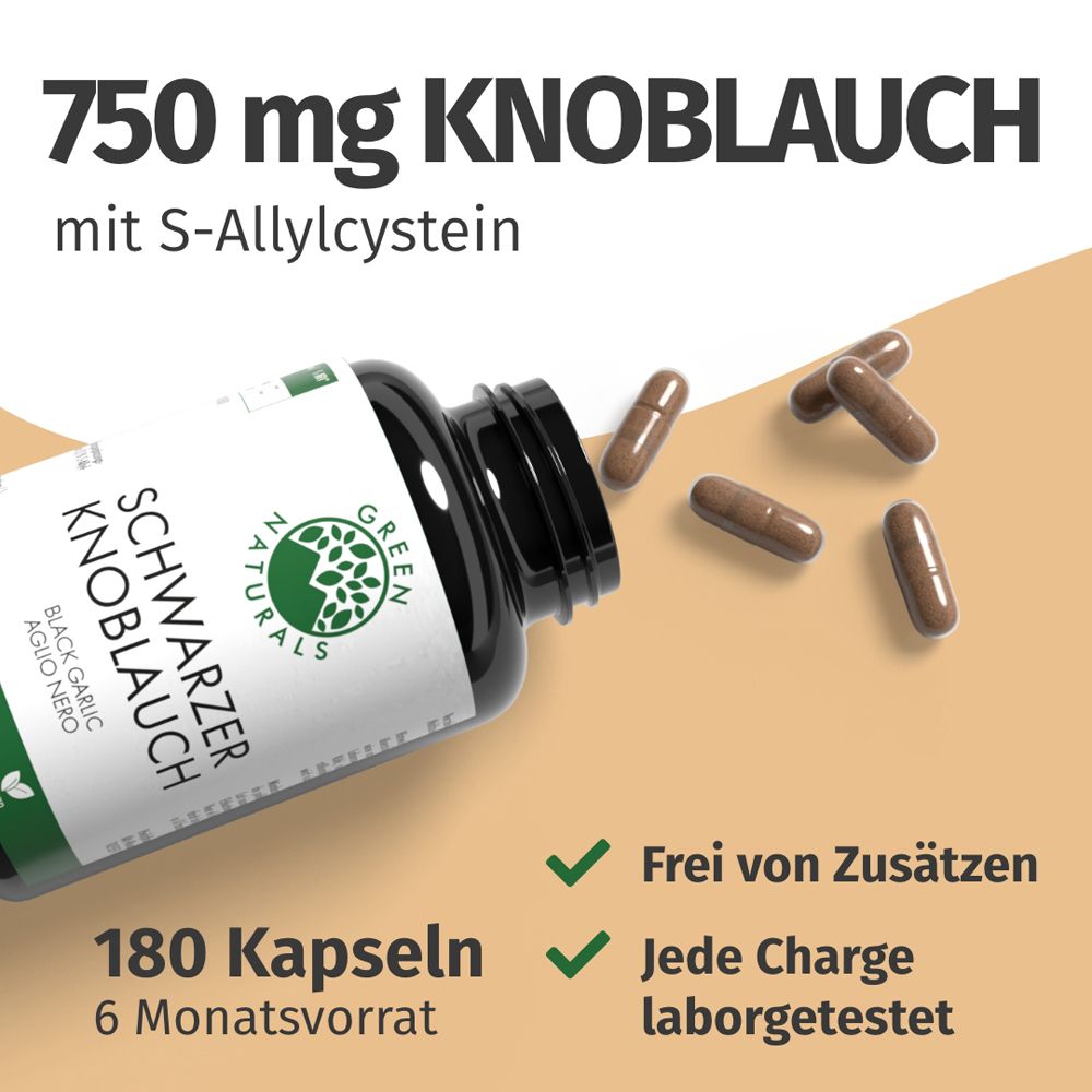 Flacone di capsule di aglio nero, 180 pezzi, 750 mg.
