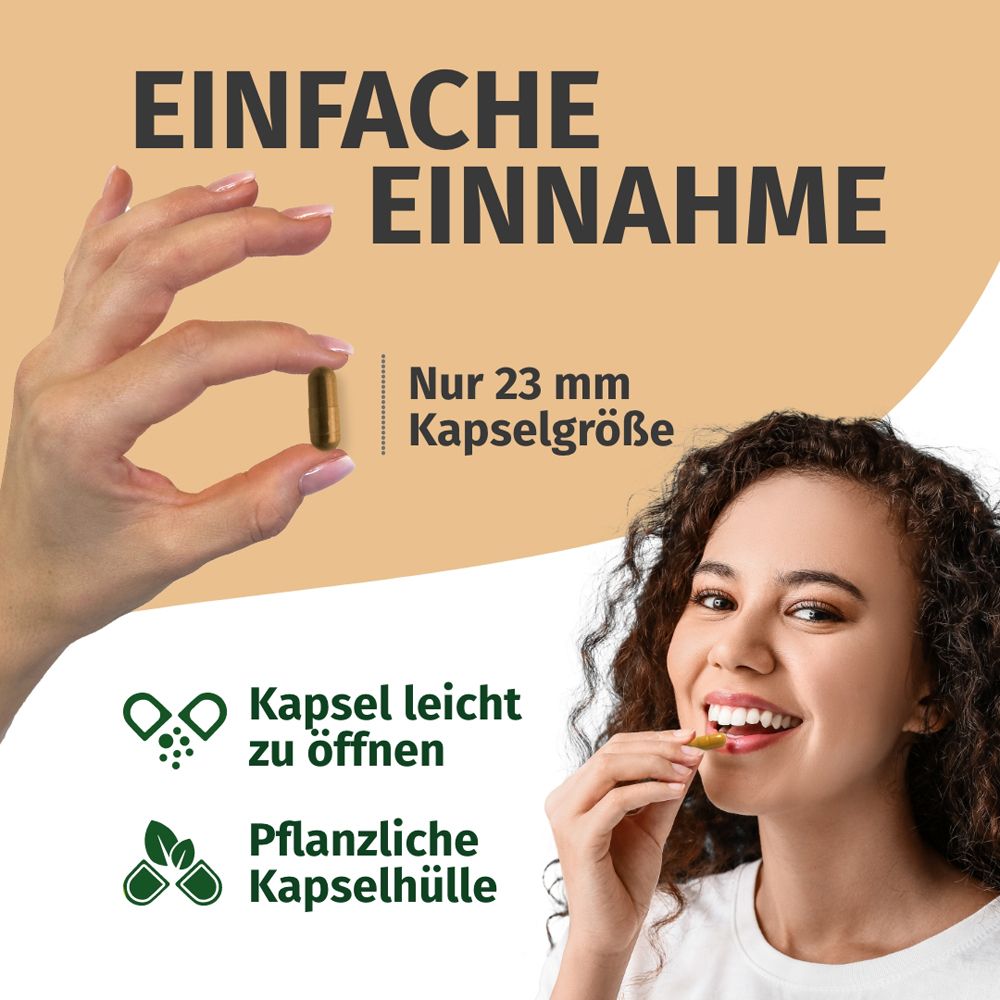 Assunzione facile: dimensione capsula 23 mm, involucro vegetale.