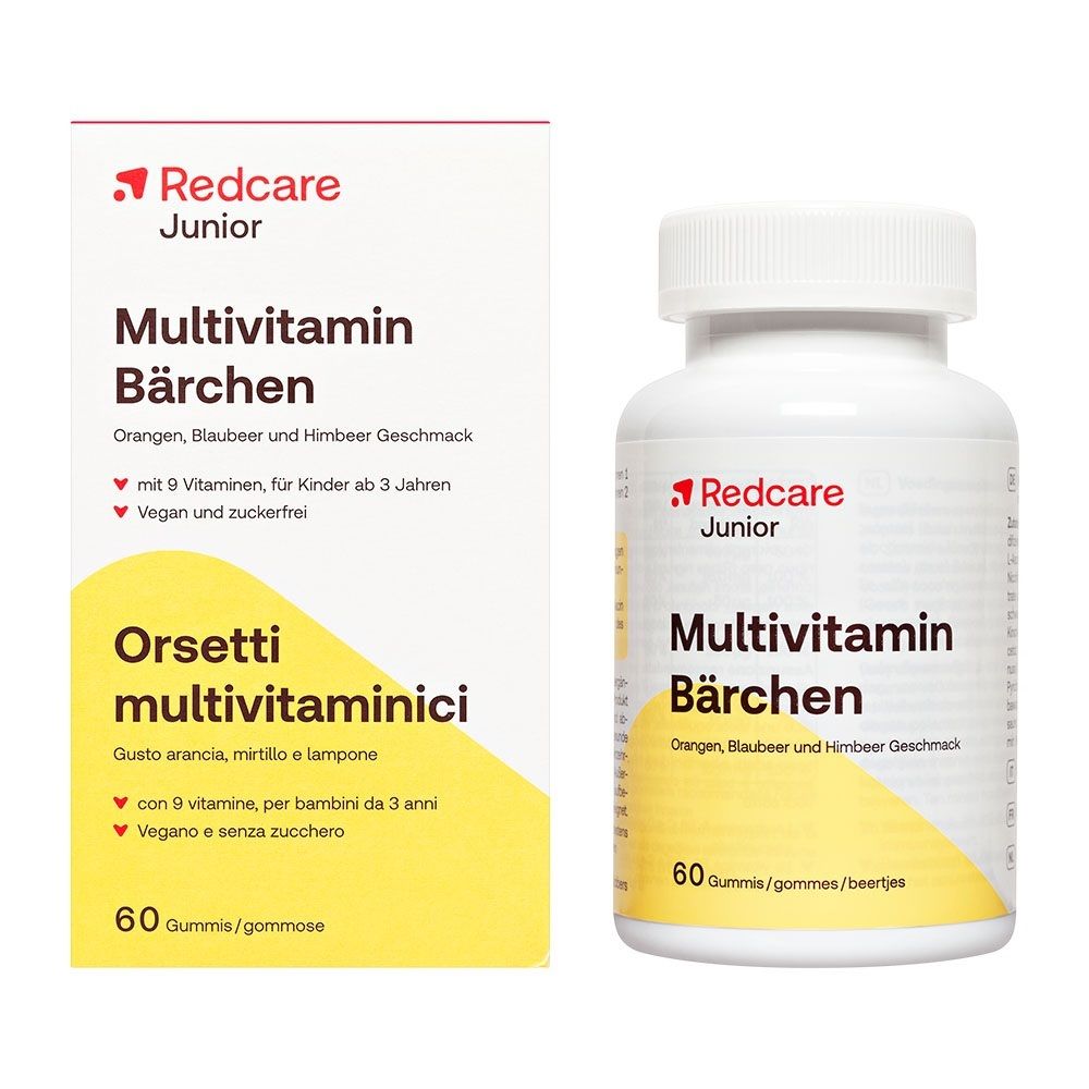 Confezione e flacone Redcare Junior Multivitamin Bärchen, 60 orsetti.