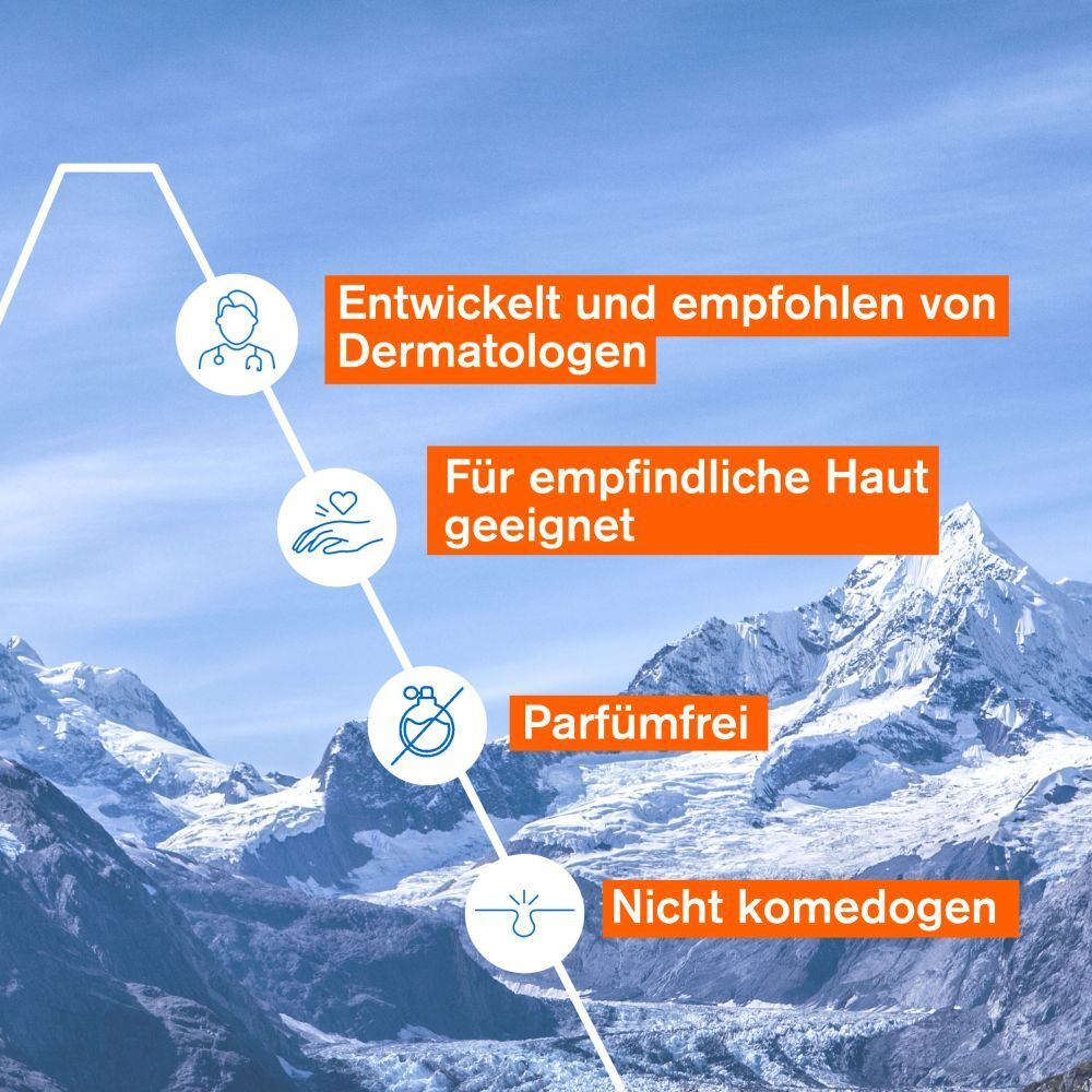 Sviluppato dai dermatologi. Adatto alle pelli sensibili. Senza profumo. Non comedogeno. Paesaggio montano.