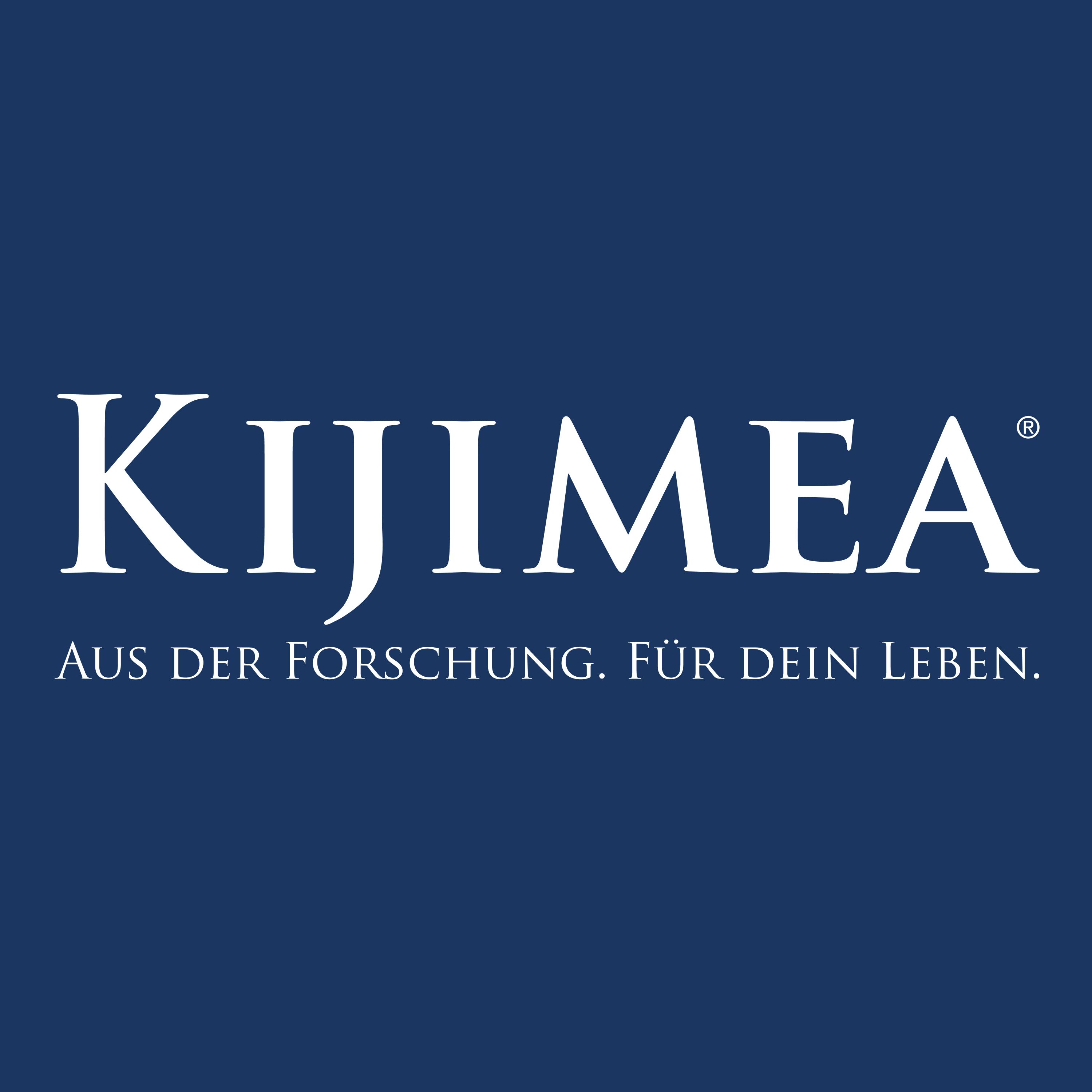 Sfondo blu con scritta bianca: Kijimea®. Sottotitolo: Dalla ricerca. Per la tua vita.