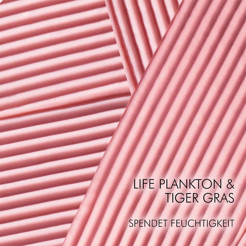 Texture rosa a strisce. Testo: Life Plankton & Tiger Gras, idrata.