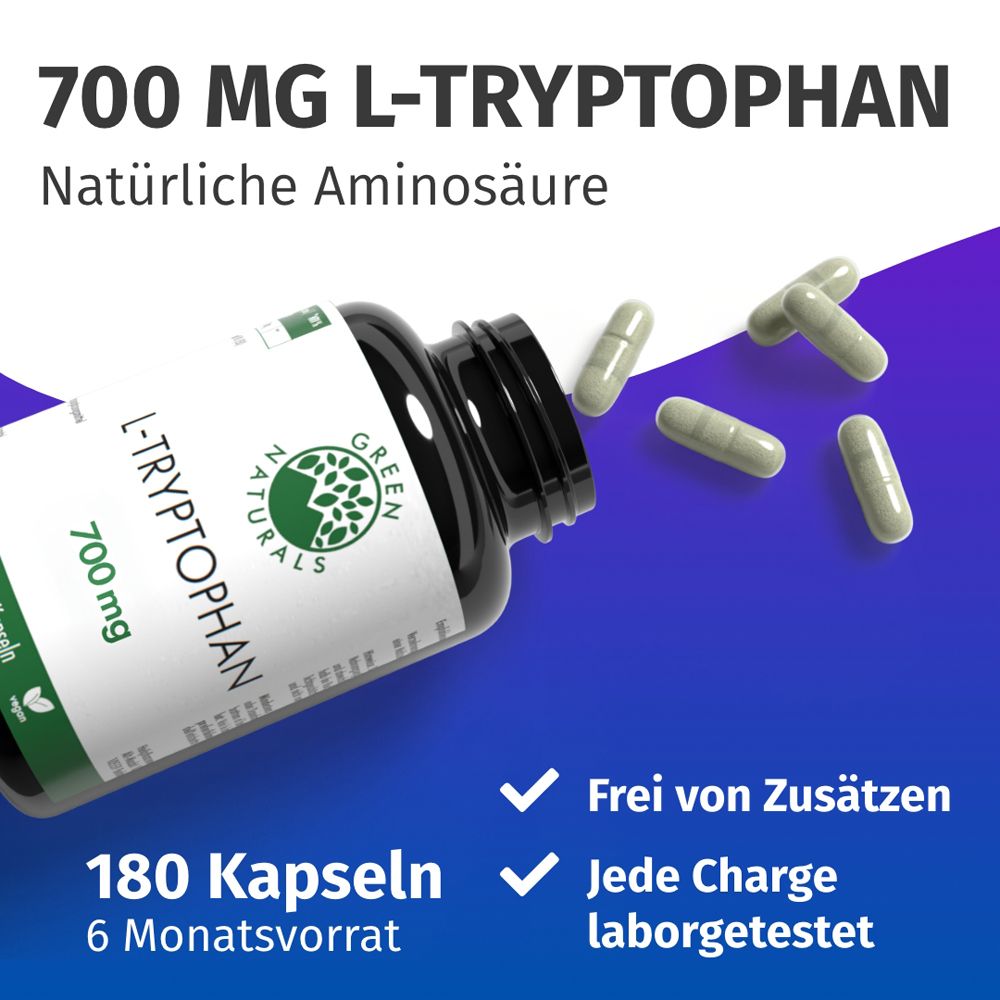 Green Naturals L-Triptofano 700 mg, 180 capsule, vegan, senza additivi.