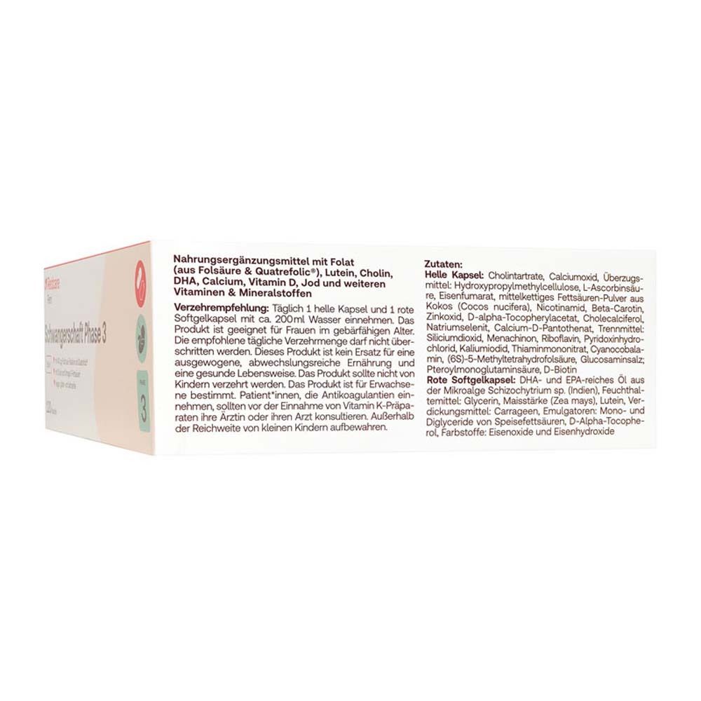 Retro della confezione Redcare Fem Gravidanza Fase 3. Testo con ingredienti e valori nutrizionali.