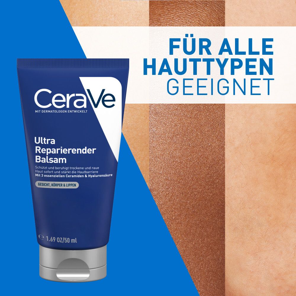 Tubo da 50 ml di Balsamo Ultra Riparatore CeraVe. Adatto a tutti i tipi di pelle.