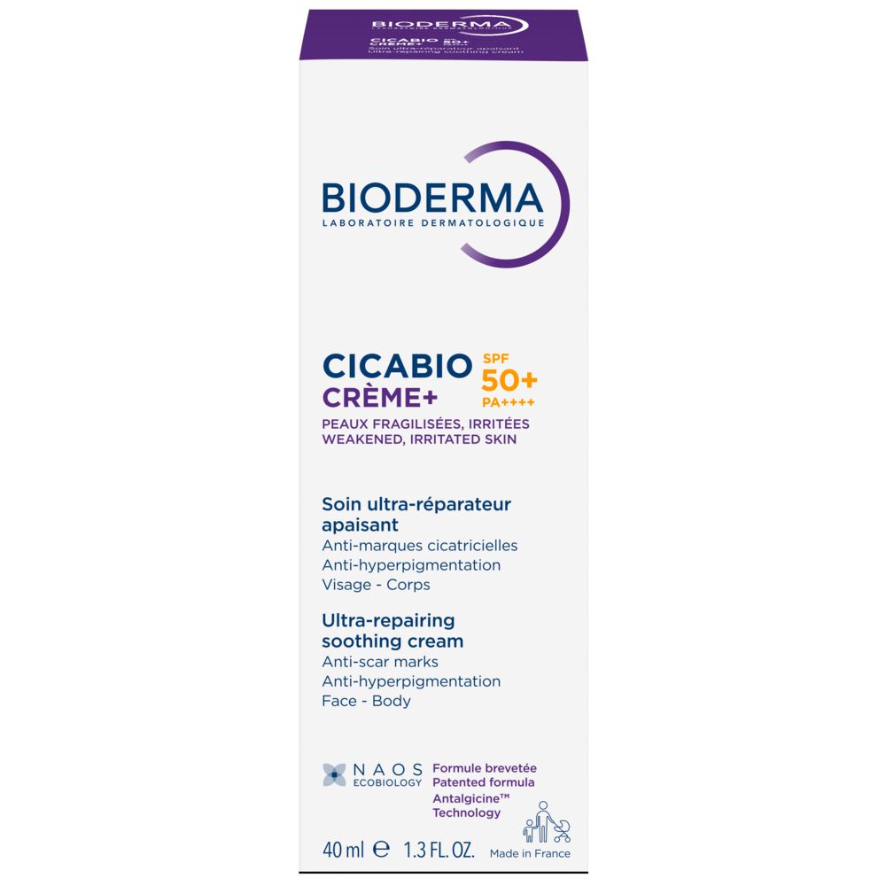 Crema ultra-riparatrice Bioderma Cicabio Crème+ SPF 50+, 40 ml.