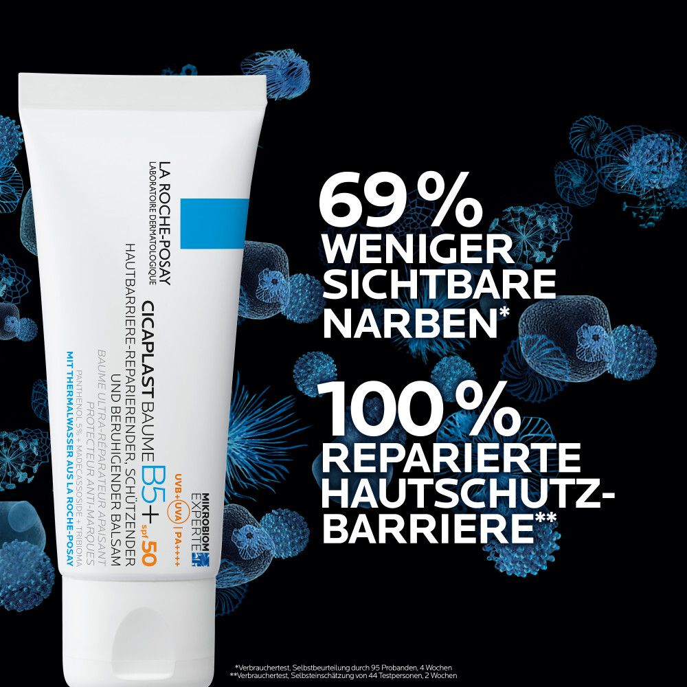 La Roche-Posay Cicaplast Baume B5+ SPF 50. Tubo prodotto. 69% cicatrici in meno, barriera cutanea riparata al 100%.
