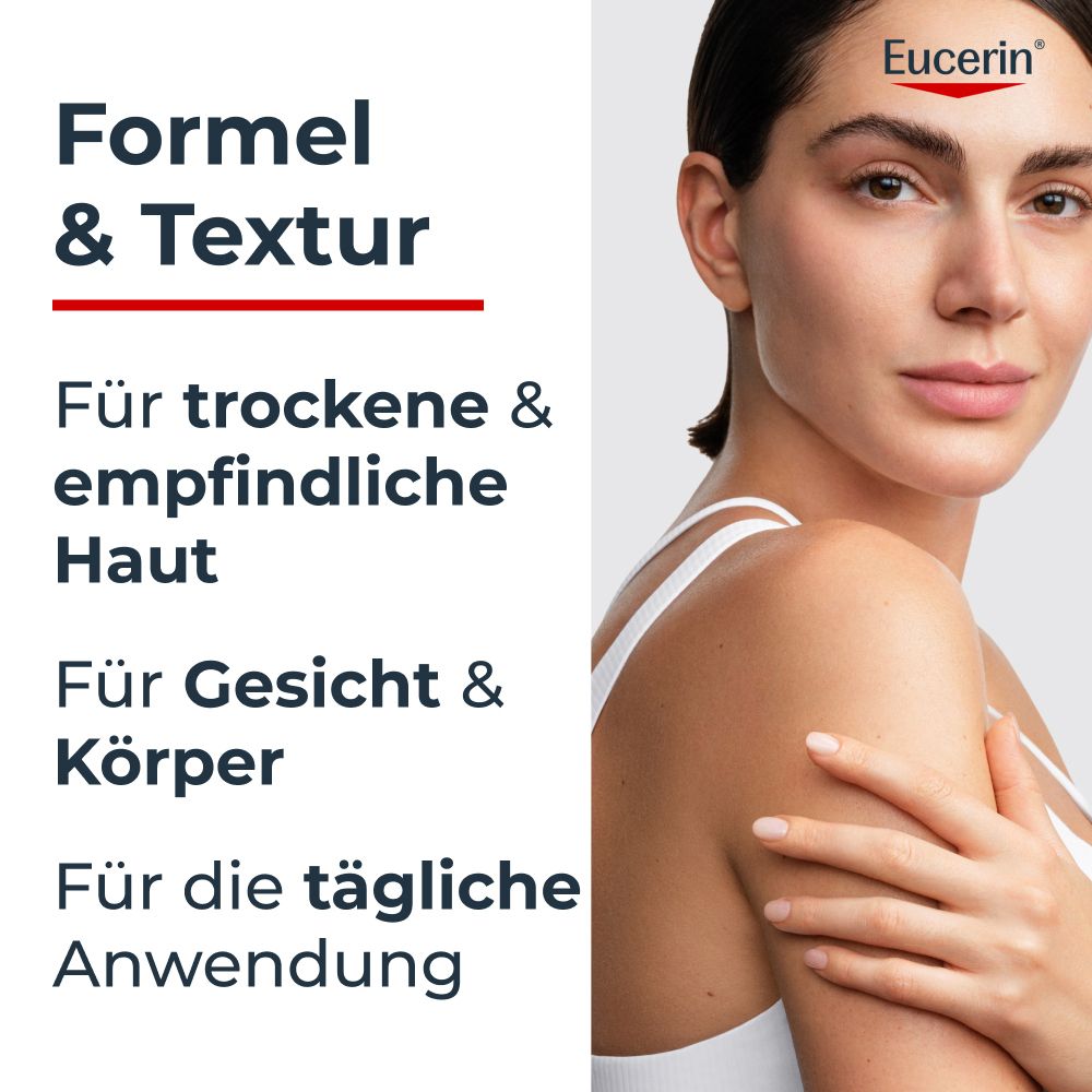 Eucerin Formula & Texture per pelli secche e sensibili, viso e corpo, quotidiano.