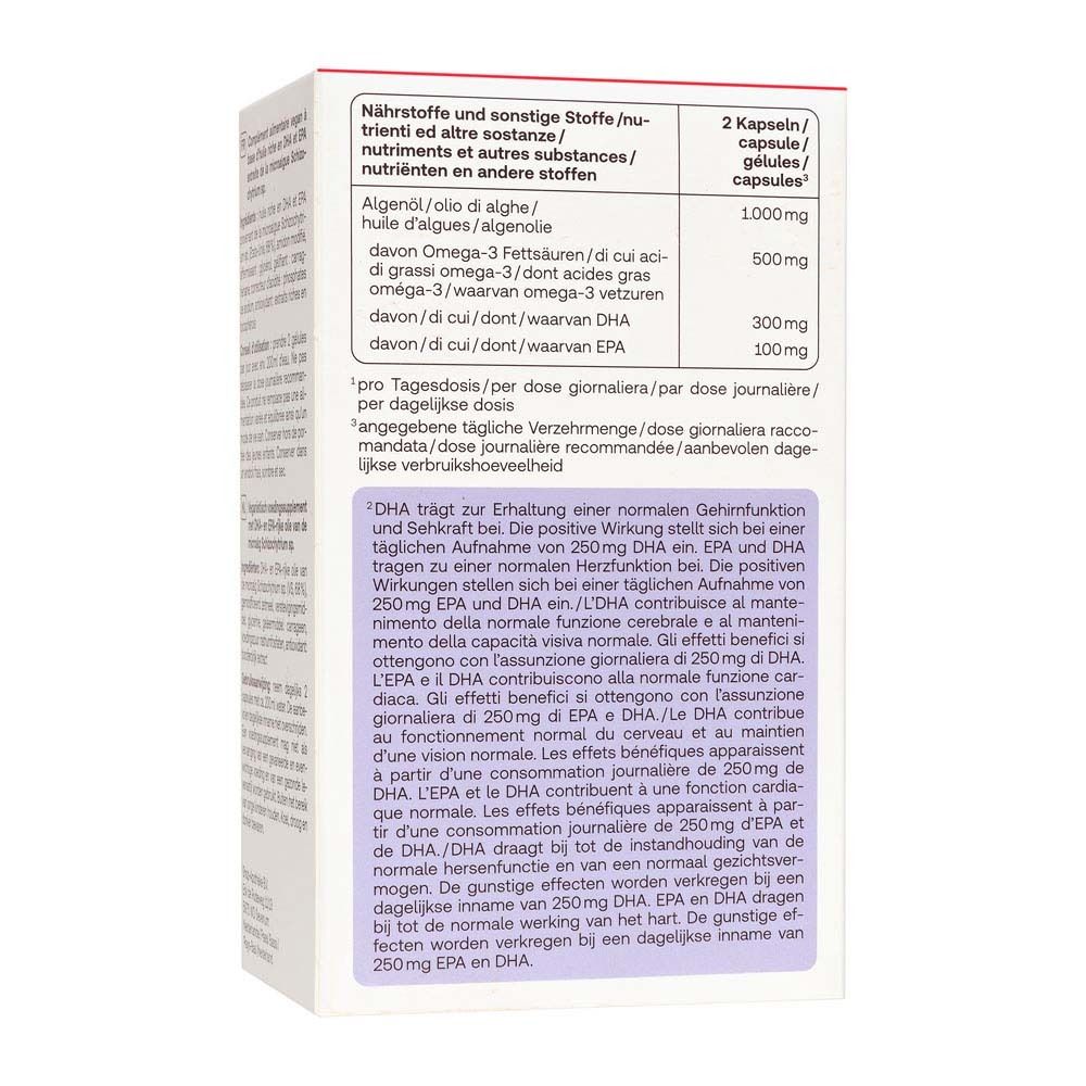 Retro della confezione Redcare Omega-3 Vegan, informazioni nutrizionali.