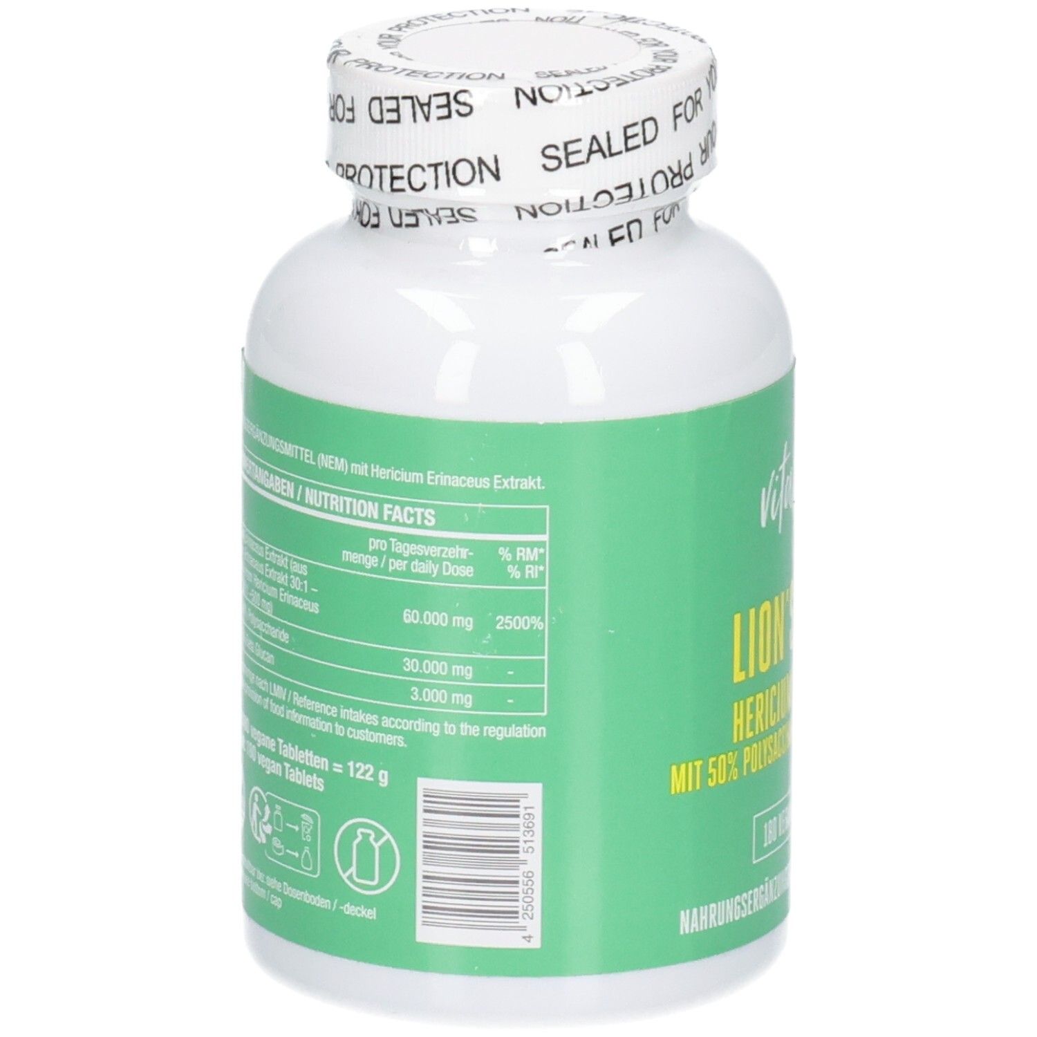 Vitabay Lion's Mane retro: Informazioni nutrizionali, 60.000 mg per dose giornaliera.