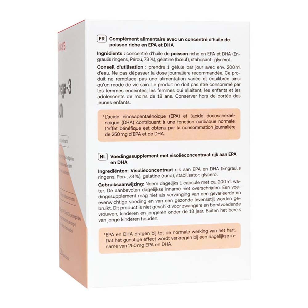Retro della confezione Redcare Omega-3 1400 Kapseln. Testo in italiano, informazioni sul prodotto.