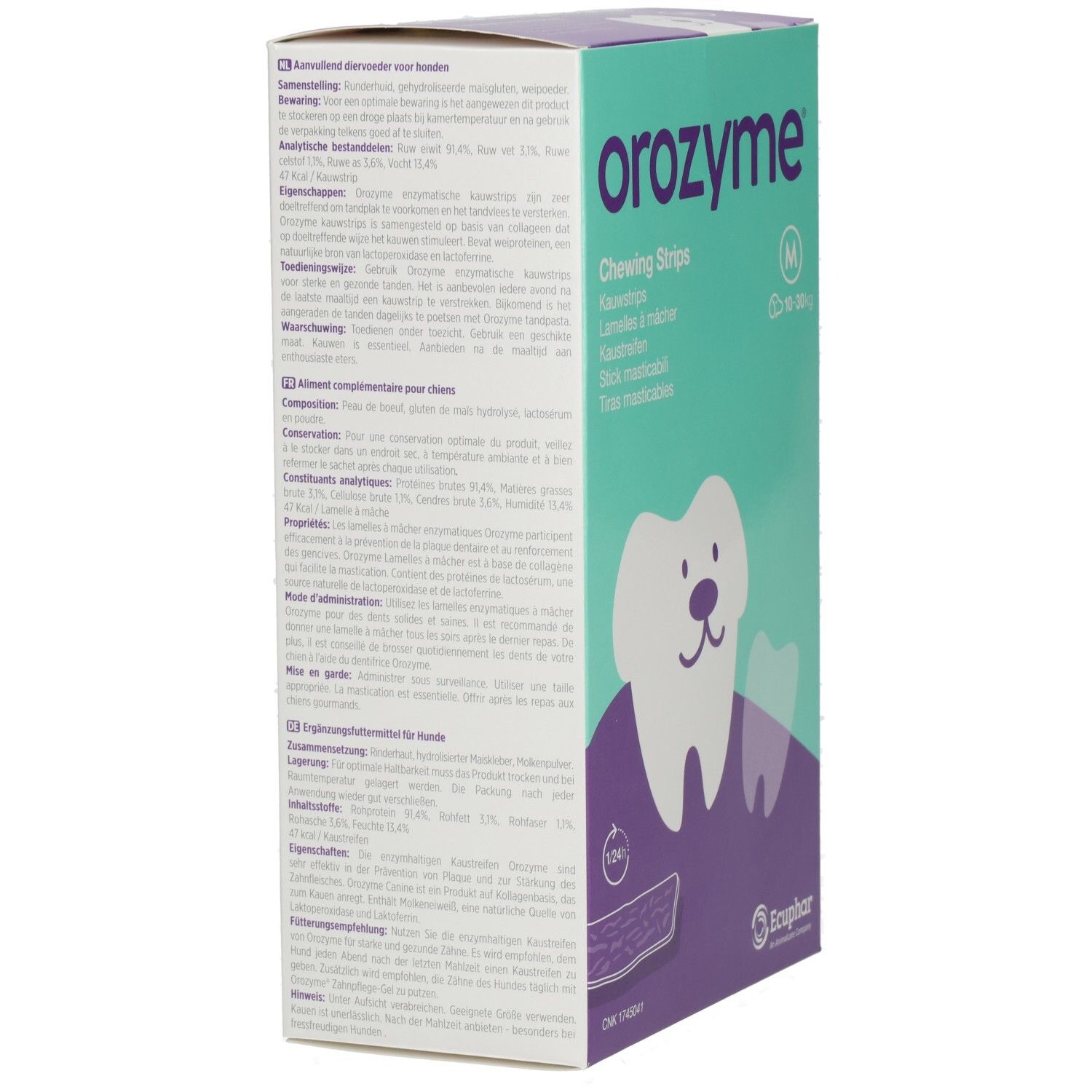Confezione di strisce masticabili Orozyme taglia M per cani da 10-30 kg.