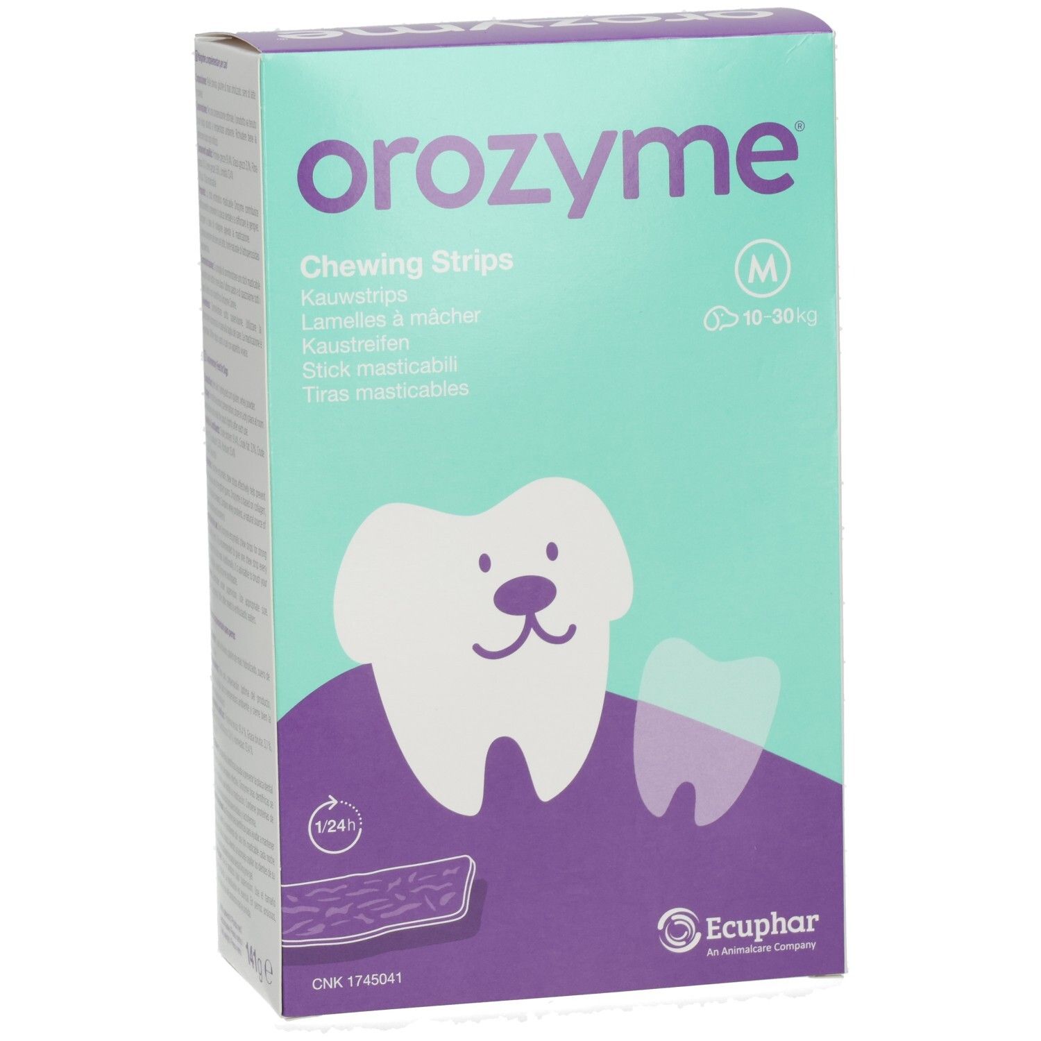 Confezione di strisce masticabili Orozyme taglia M per cani da 10-30 kg.