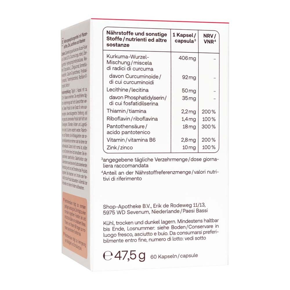 Retro della confezione Redcare Gedächtnis Aktiv. Tabella nutrizionale. Testo in tedesco.
