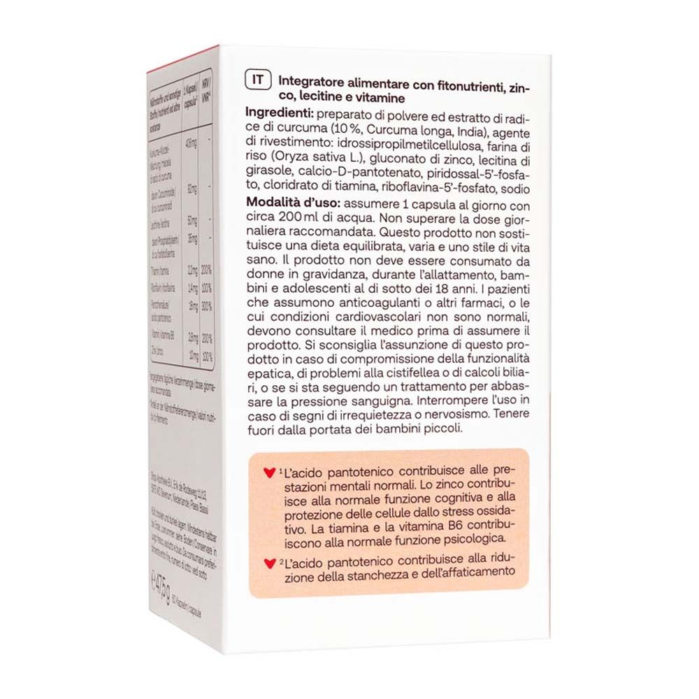 Retro della confezione Redcare Gedächtnis Aktiv. Testo in italiano. Ingredienti e uso.