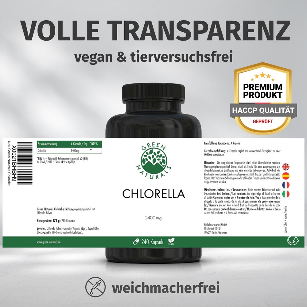 Contenitore nero con etichetta. Informazioni: Vegano, cruelty-free, Prodotto Premium, Qualità HACCP.
