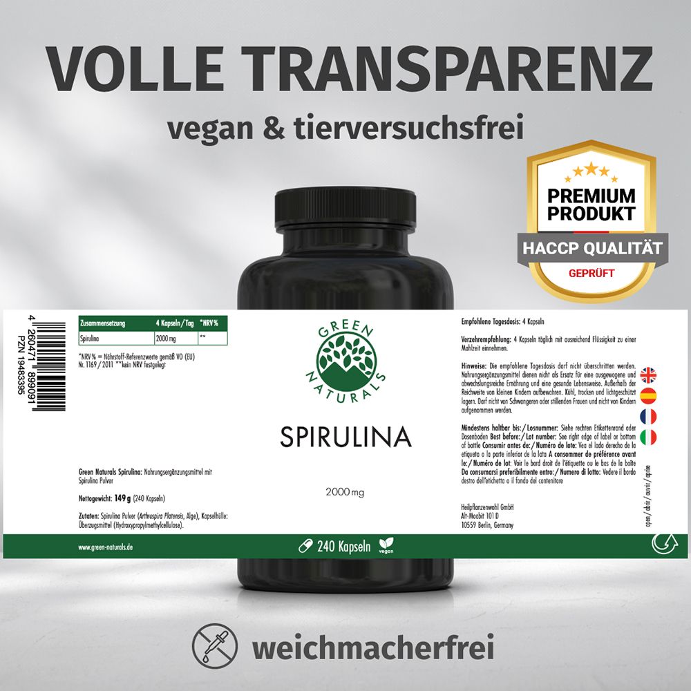 Piena trasparenza: Barattolo con etichetta. "Prodotto Premium", "Qualità HACCP Verificata". "vegano & cruelty-free".