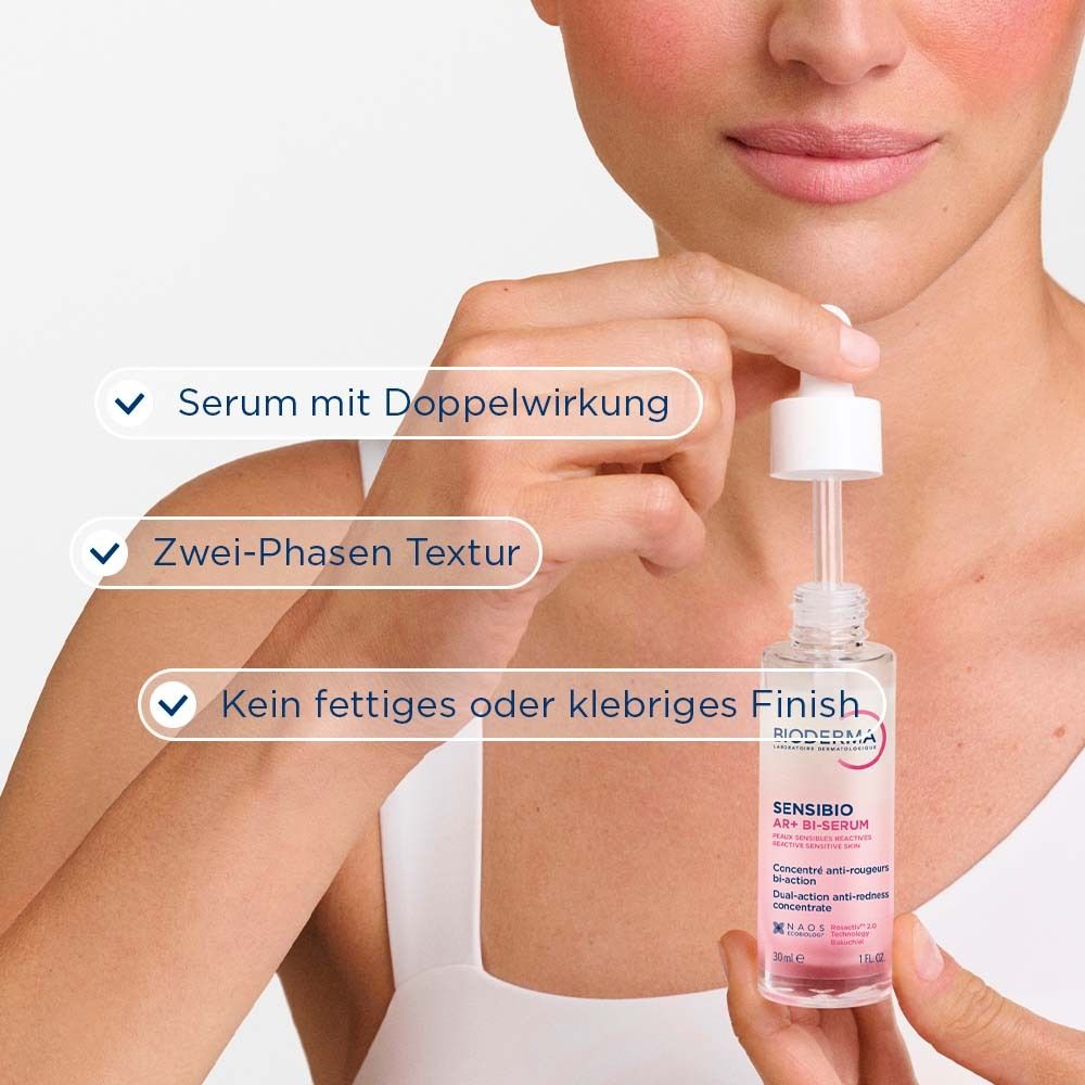 BIODERMA Sensibio AR+ Bi-Serum. Siero doppia azione, texture bifasica, non grassa.