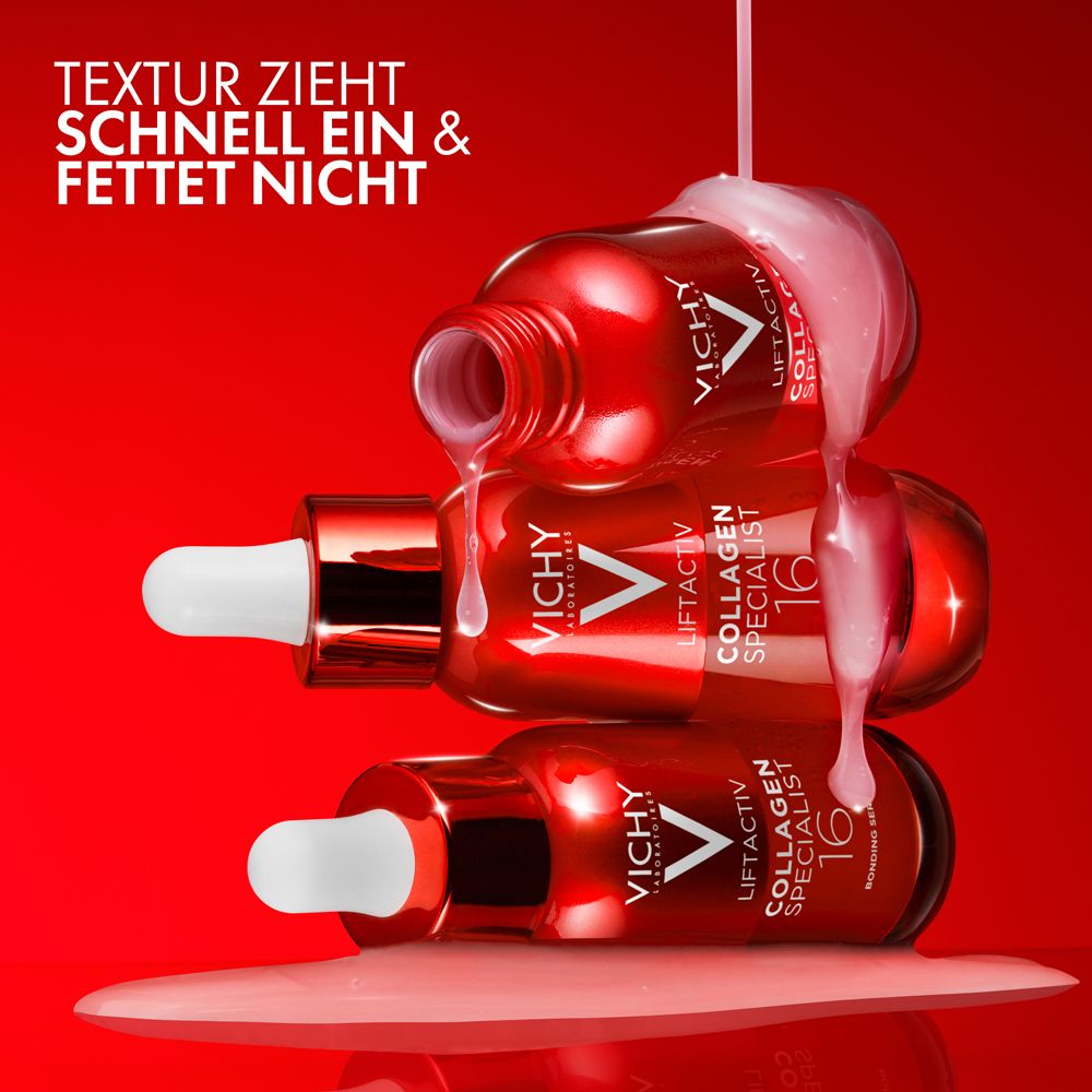 Tre flaconi di siero. Vichy Liftactiv Collagen Specialist 16. Assorbimento rapido.