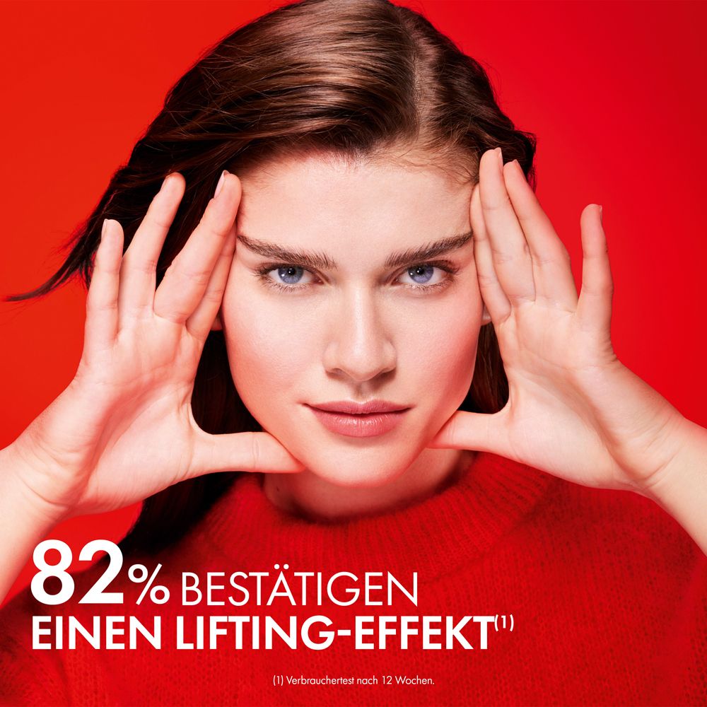 Donna con le mani sul viso. L'82% conferma un effetto lifting. Vichy.