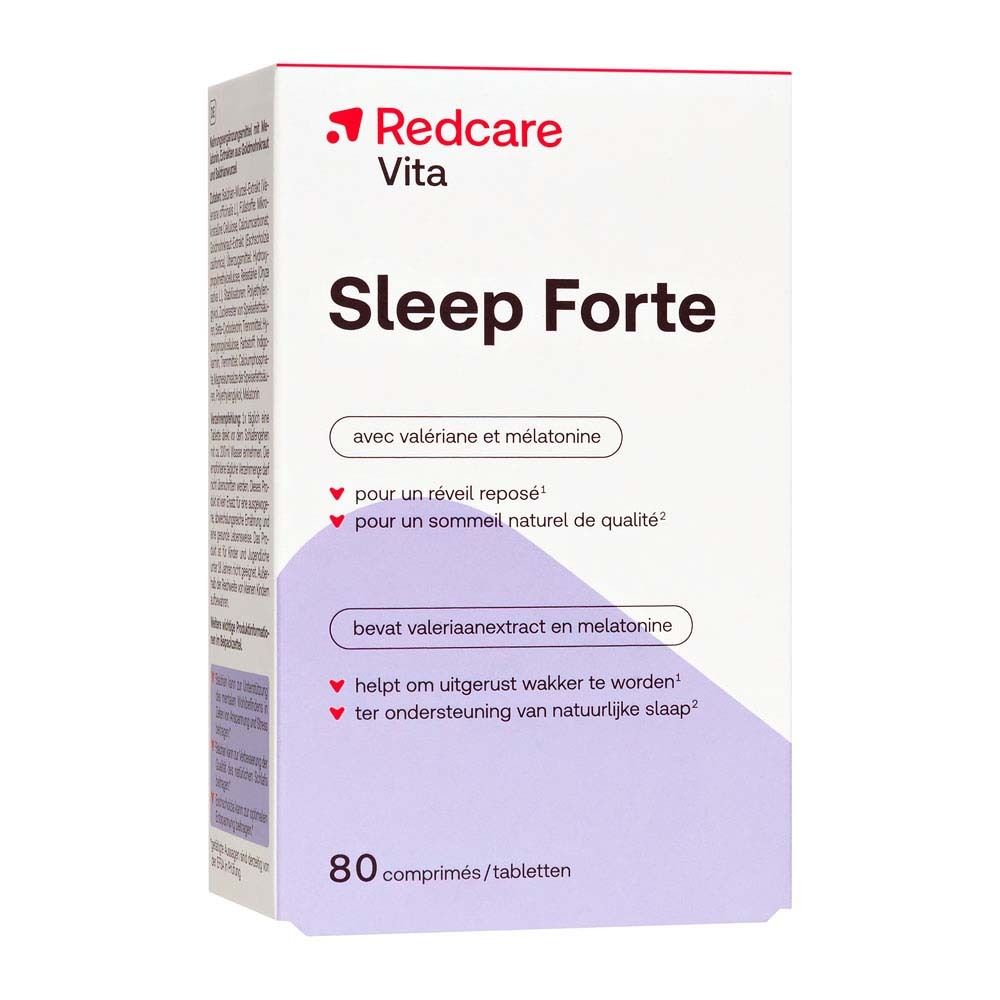Scatola Redcare Vita Sleep Forte. Scritto Sleep Forte, con valeriana e melatonina. 80 compresse.