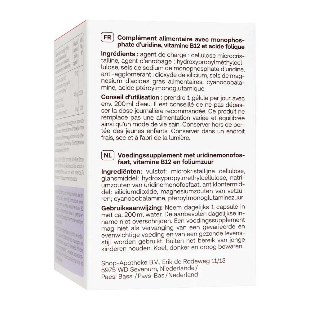Retro della scatola Redcare Vita UMP Forte. Contiene informazioni su ingredienti e uso in francese e olandese.