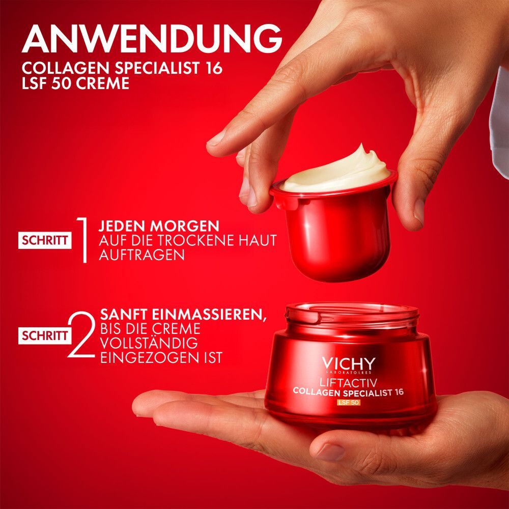 Routine Vichy Liftactiv Collagen Specialist 16: Siero, crema giorno SPF 50, contorno occhi.