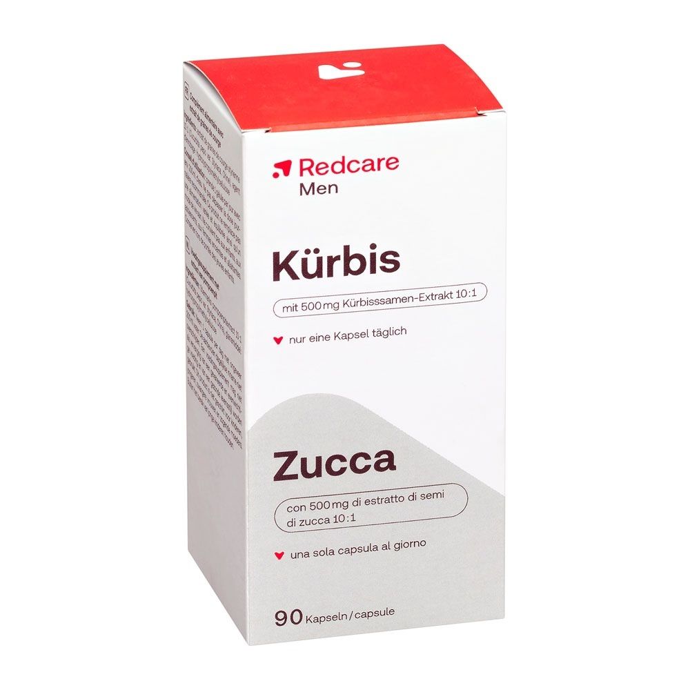Capsule Redcare Men Kürbis, 90 pezzi. Contiene estratto di semi di zucca.