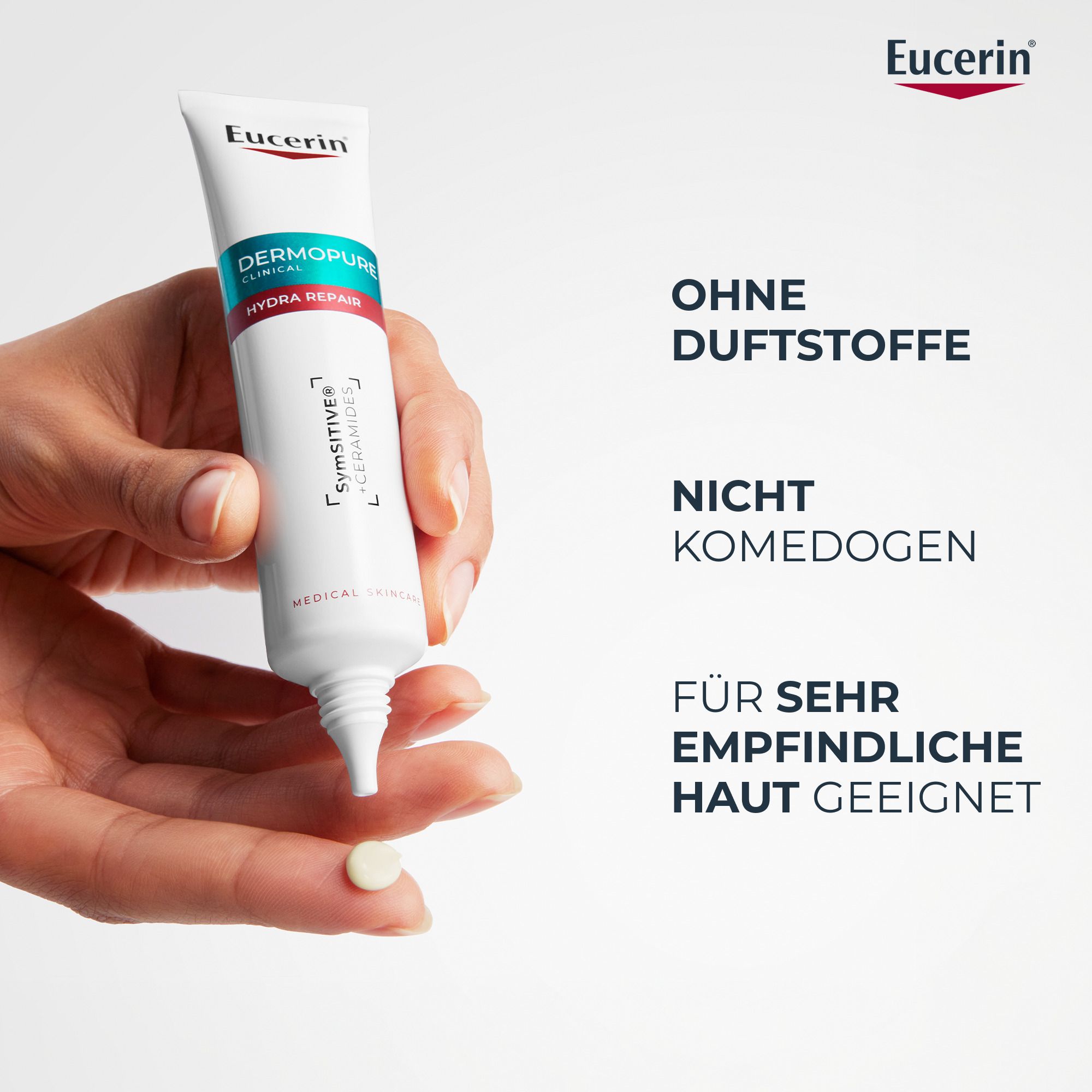 Crema Eucerin Dermopure Hydra Repair: senza profumo, non comedogenica, per pelli sensibili.