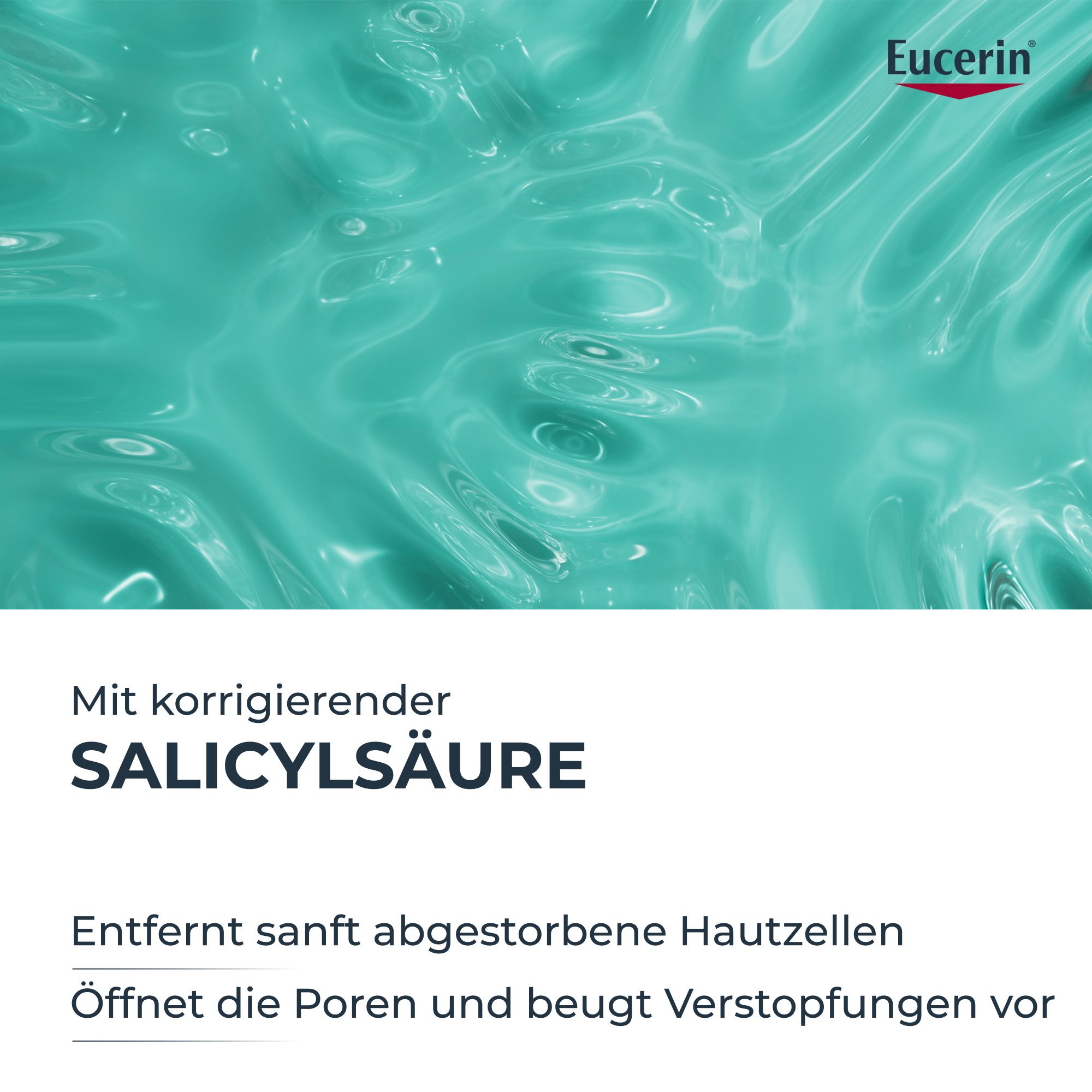 Texture gel turchese ondulata. Con acido salicilico correttivo che esfolia e apre i pori.