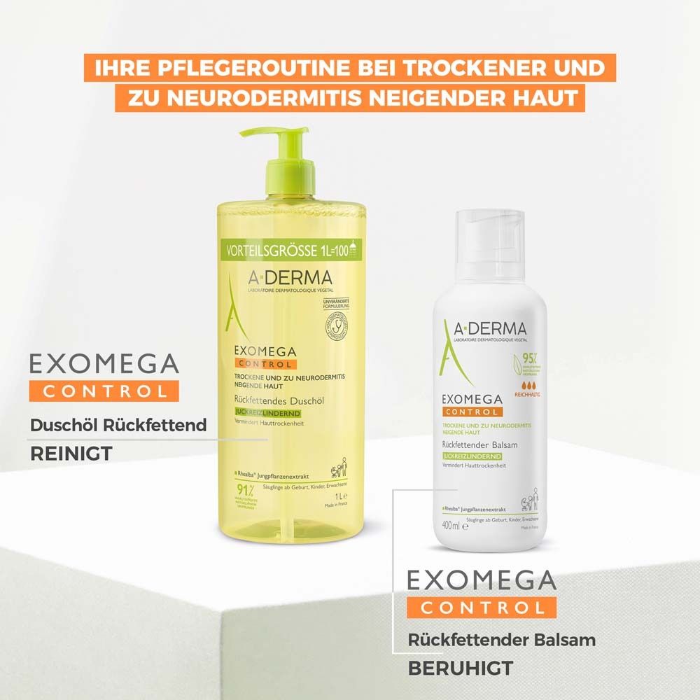 A-Derma Exomega Control Olio Doccia Relipdante in flacone con pompa da 1L.