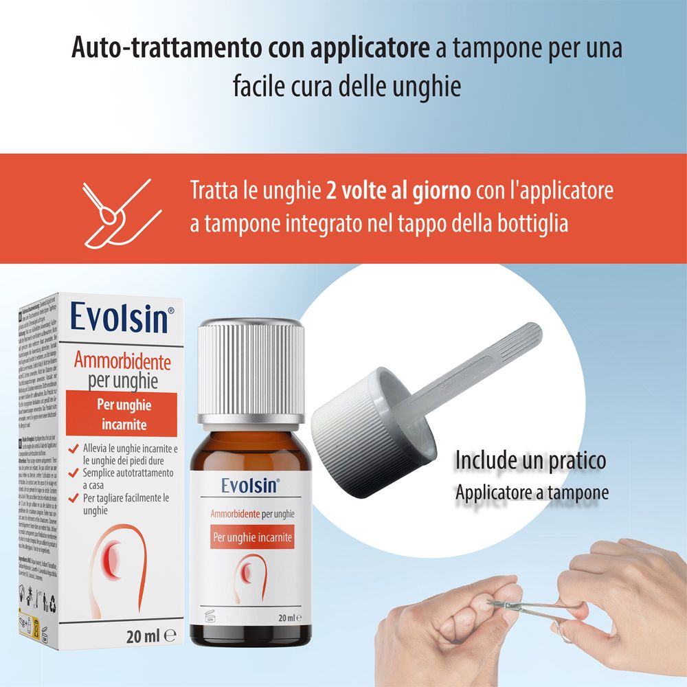Scatola Evolsin Nagelweicher con istruzioni per alleviare le unghie incarnite.