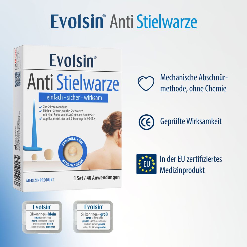 Confezione Evolsin Anti Stielwarze. Dispositivo medico con marchio CE e certificazione UE.