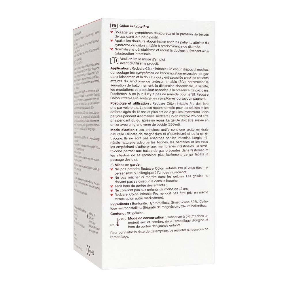 Retro della confezione del prodotto. Testo in francese, informazioni su uso, ingredienti e avvertenze.