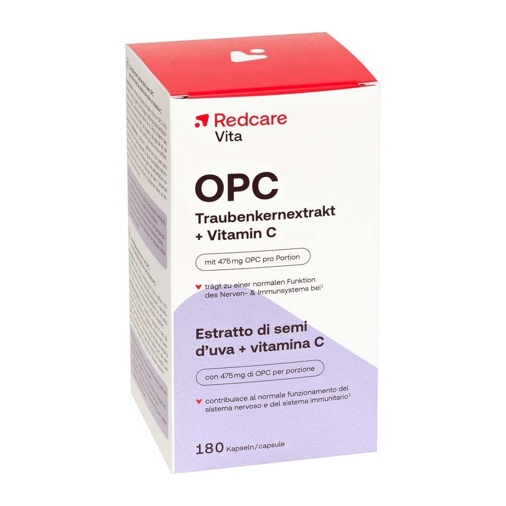 Flacone bianco Redcare Vita OPC + Vitamina C. Capsule.
