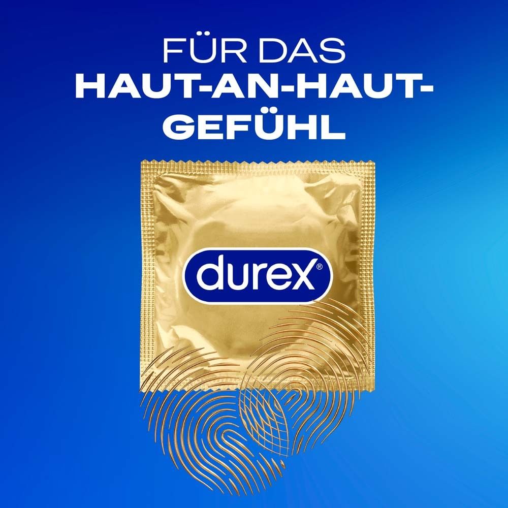 Confezione Durex dorata con simboli di impronte digitali.