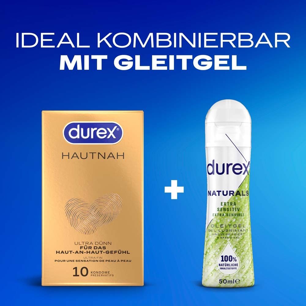 Preservativi Durex Hautnah (10 pezzi) e lubrificante Durex Naturals (50ml).